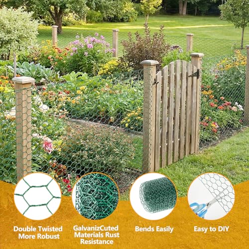 Ondware Chicken Wire Mesh, 15.7 x 240 in, Green PVC-Coated Iron | Rust-resistant galvanized iron, easy to cut and shape, for garden fencing, pet enclosures, and DIY crafts - color: Green(iron)
