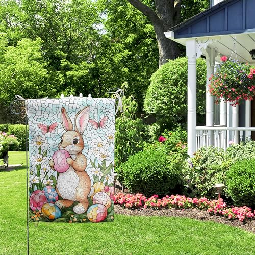 Easter Bunny Garden Flag for outside 28x40 Double Sided Stained Glass Rabbit Flag Easter Egg House Flag Lily Spring Outdoor Flag Large - color: easterbunny