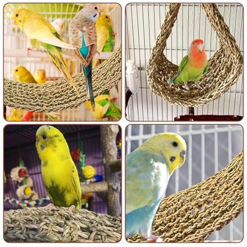 kathson 2 Pcs 29.5 x 7 Inches Large Bird Seagrass Mat, Bird Hammock for cage，Bird Seagrass Woven net，Climbing Rope Ladder with Hooks, Chew Toys for Pigeon Cockatiel Conure Budgie Cockatoo Rat Hamster