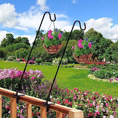 Juegoal 2 Pack Heavy Duty Deck Hook with 2 Inch Non Slip Clamp, 25 or 36 Inch Extended Reach Deck Hook, Adjustable Rail Pole Plant Bracket for Hanging Bird Feeder, Suet Baskets, Lanterns, Wind Chimes