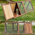 Outdoor Chicken Coop Wooden A-Frame Small Animal Coop Rabbit House Quail Cages with Outdoor Runs & Ventilated Wire Fence Suitable for Garden Backyard Farms 47 x 18 x 19.5 in (Brown) - color: Brown
