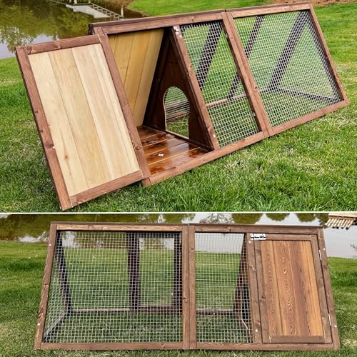 Outdoor Chicken Coop Wooden A-Frame Small Animal Coop Rabbit House Quail Cages with Outdoor Runs & Ventilated Wire Fence Suitable for Garden Backyard Farms 47 x 18 x 19.5 in (Brown) - color: Brown
