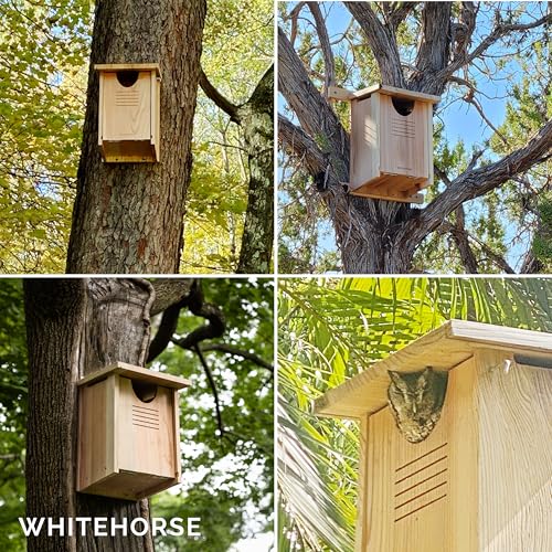 WHITEHORSE Large Cedar Owl House - Premium and Weatherproof Design - 16" x 12" x 11" - A Nesting Box for Screech Owls, Boreal, Northern Pygmy, Saw-whets, Elf, Flammulated, Kestrel and Others