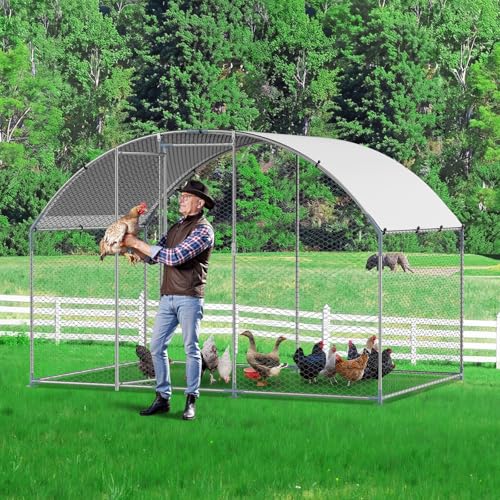 VEVOR Large Metal Chicken Coop with Run, 9.8 x 6.5 x 6.5ft Walkin Chicken Coop for Yard with Waterproof Cover, Dome Roof Large Poultry Cage for Hen House, Duck Coop and Rabbit Run - size: 118.1"L x 78.7"W x 78.7"H