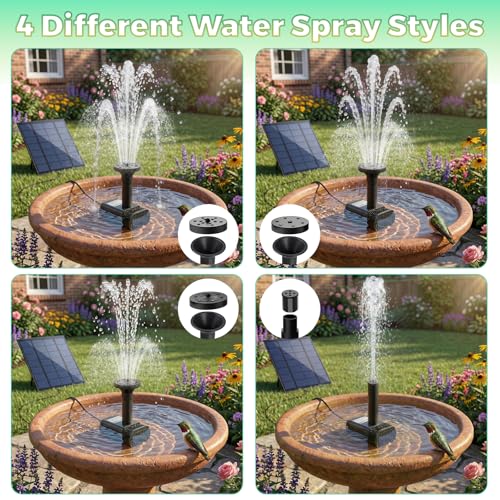 Solar Fountain, Solar Pump for Fountain with 4 Nozzles & 9.84FT Power Cable, DIY Solar Water Pump Kit for Birdbath, Garden, Pond, Pool, Outdoor - color: 1.8w