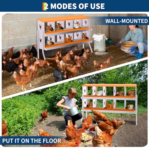 Chicken Nesting Box, 10 Compartment Galvanized Steel Chicken Laying Boxes, Heavy Duty Rustproof Chicken Coop with Easy Egg Collection for Backyard Farms - with Bracket Legs, Orange