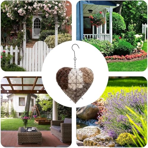 Bird Nesting Material Holder,Handmade Alpaca Fiber Bird Nesting Heart,Birds Nests Material Holder,Winter Fowl Gifts Animal Hummingbirds Lovers Home Garden Yard(1 Set) 111