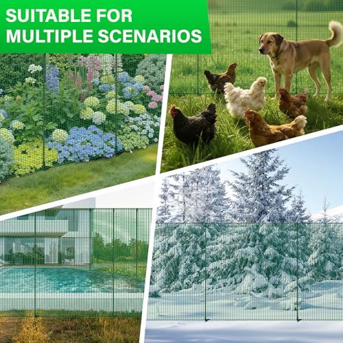 Temporary Fence with Posts, 3‘x100‘ Animal Barrier Dog Portable Fencing | with Fiberglass Stake Windbreak Rope, Safety Snow Plastic Netting for Garden Backyard Outdoor for Chickens or Other Animals - size: 3x100FT
