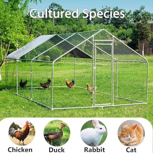 HITTITE Large Metal Chicken Coop with Run, 19.19 x 9.84 x 6.56 ft Walk in Poultry Cage Chicken Run Pen, Outdoor Chicken Runs for Yard with Waterproof & Anti-UV Cover - size: 19.19'L x 9.84'W x 6.56'H