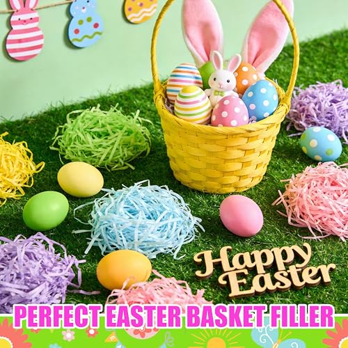 Seifar 14oz/400g Easter Grass Basket Filler, Green Pink Yellow Pueple Blue Recyclable Shred Paper Shred Fillers Easter Basket Grass for Easter Gift Basket Gift Wrapping Party Decorations - color: Mix Color, size: 400g