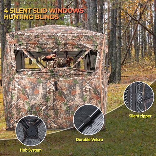 ITEFDTUTNE 360 See-Through Hunting Blind, 2-3 Person, Light Woodland Camouflage, 4 Season, Hunting Tent - color: Light Woodland Camouflage