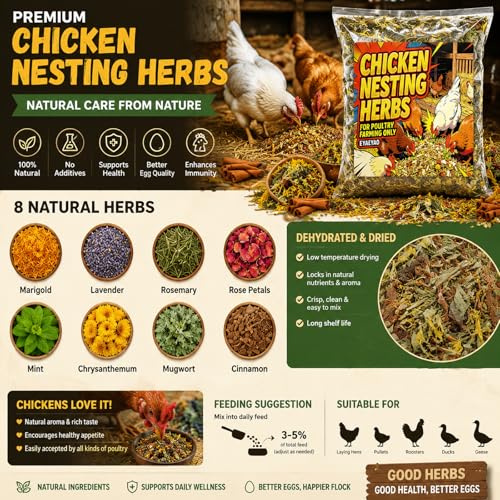 16 oz Chicken Nesting Herbs - Dried Herb Layer Feed Coop and Run Insulation Roosting Bars for Box Pads Supplies Laying Hens Chicks Vacuum Packed Bedding Winter