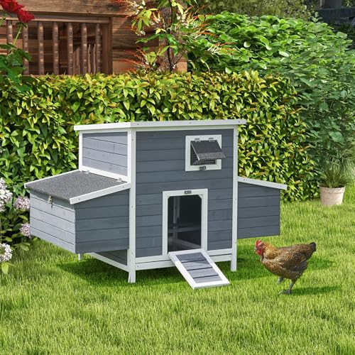 59" Chicken Coop for 2-6 Chickens, Wooden Chicken House with 2 Nesting Boxes, Outdoor Hen House Poultry House Pet Hutch Chicken Cage with Openable Roof & Ramp, 59''L*33.5''W*38.6''H