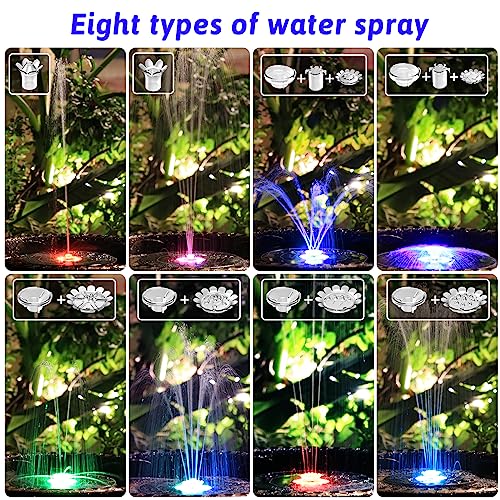 AISITIN 3.5W Solar Fountain Remote Control, LED Colorful & 3000mAh Battery | Solar Fountain Pump with Bracket and 8 Nozzles, Solar Water Fountain for Bird Bath, Garden, Pond and Outdoor