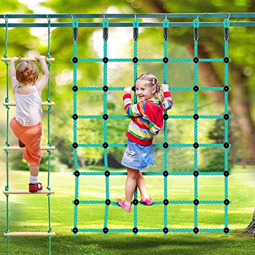Climbing Cargo Net 49" x 77" Indoor Climbing Net, Outdoor Cargo Webbing Net Playground Climbing Net for Treehouse 100% Nylon Material Rope Ladder - color: Green - 49" X 77"
