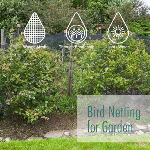 Bird Netting for Garden, Fetanten 13 x 16 FT Netting for Garden Protection | Heavy Duty Woven Bird Mesh Garden Netting for Vegetable Fruit Trees Blueberry Against Deer Chicken Poultry with Ties, Staples - size: 13 x 16.5FT