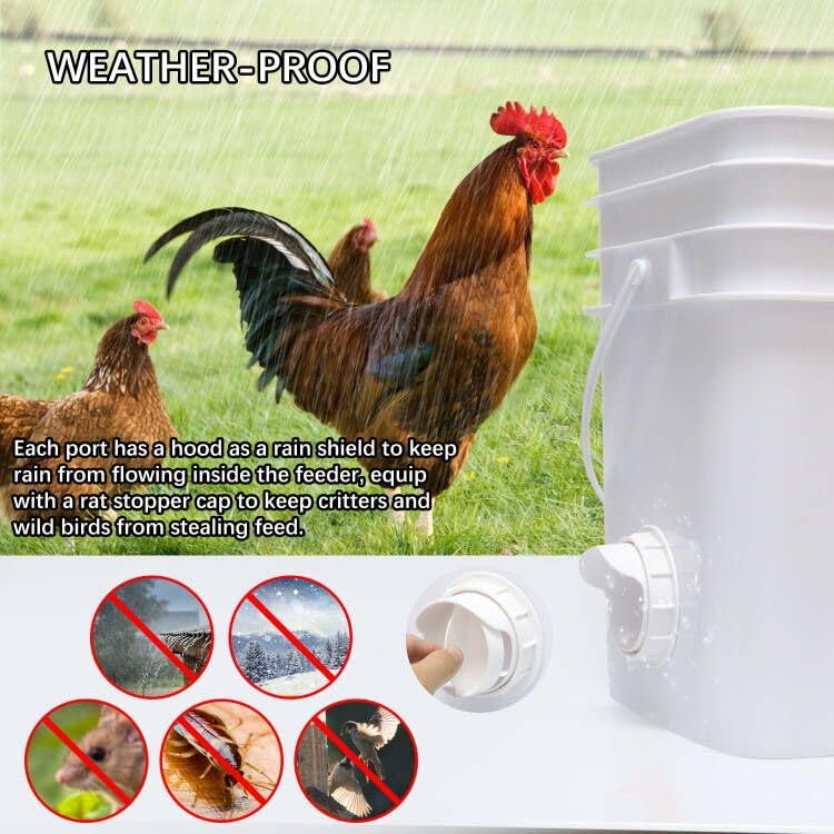 Chicken Feeder Port, 12 Chicken Feeders No Waste,12 Lids 1 Drill Bit, White | Rainproof DIY Automatic Poultry Feeder Cups Kit, Common Breeds Chicken Bucket Feeder for Barrels - color: White, size: 12 pack