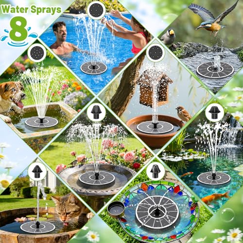 Solar Fountain with 3 Spray Height, Colorful Led Lights, 3.5W Glass Solar Bird Bath Water Fountain with 2000mAh Battery, 4 Rotating Rods and 7 Nozzles for Hummingbird Bathing, Outdoor Decor - color: White