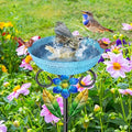 Metal Outside Bird Bath, 42“ Freestanding Garden Birdbath for Outdoor, Blue | SHUONIVS Bird Baths Feeder Bowl Detachable Decoration Spa Birdfeeder forPatio Yard Lawn Decor, 10" Dia Bowl with Stake - style: Blue+Flower