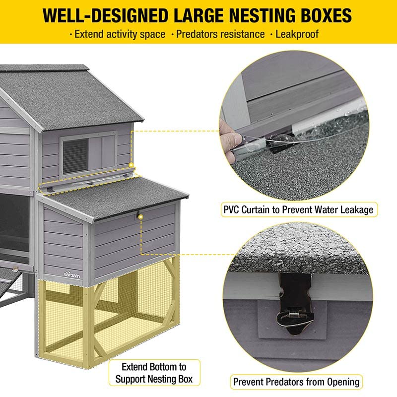 Aivituvin Extra Large Chicken Coop for 10-15 Chickens, Reinforced Structure Outdoor Wooden Chicken House with 6 Nesting Boxes, Extended Run, Waterproof Roof, Iron Edge, 137" L x 63" W x 62" H - color: Grey, size: 137.0"L x 63.0"W x 62.0"H