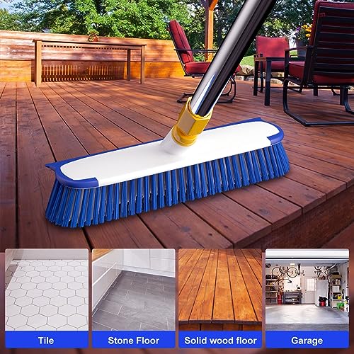 55" Extendable Floor Scrub Brush, 12" Wide Heavy-Duty 2-in-1 Scrub & Squeegee Deck Brush for Tile Grout Shower Floor, Kitchen, Restaurant, Patio & Garage Cleaning - color: Blue&white