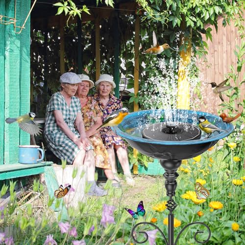 35In Tall Bird Bath for Outside, Vintage Metal Birdbaths & Birdfeeder with 5 Prong Bases for Outdoors, Freestanding Bird Baths Feeder Bowl with for Garden Yard Lawn Decor (Retro Blue) - color: Retro Blue