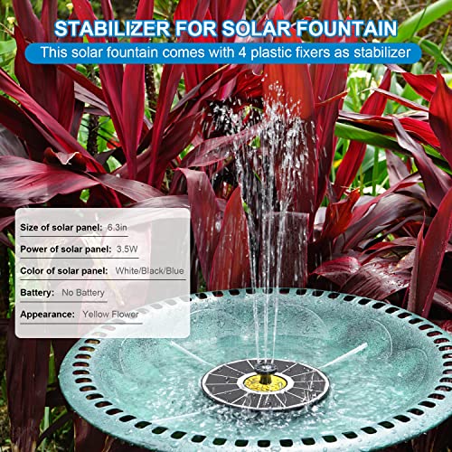 Yzert Solar Fountain for Bird Bath, 3.5W Upgraded Solar Bird Bath Fountains with 4 Fixed Pipes 7 Nozzles No Battery, Solar Fountain Pump for Bird Bath Outdoor(White) - color: White