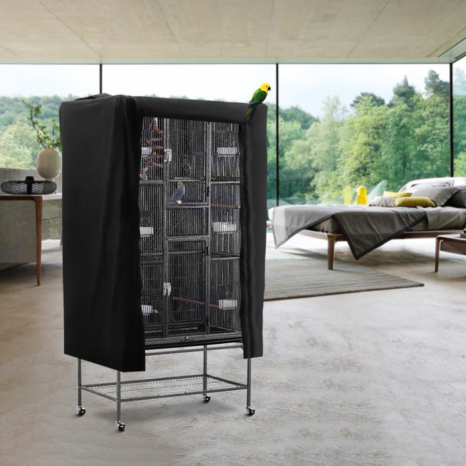 POPETPOP Universal Bird Cage Cover, Good Night Parrot Cage Cover for Birdcage Accessories, Washable&Breathable (Black, Large)