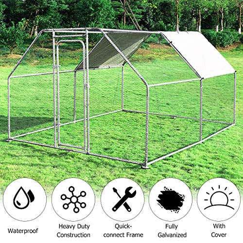 Giantex 12.5ft Large Metal Chicken Coop, Walk-in Chicken Coops Hen Run House Shade Cage with Waterproof and Sun Protection Cover for Outdoor Backyard Farm Use Poultry Cage (12.5 x 9.2 ft, Flat) - size: 150.0"L x 110.5"W x 77.0"H