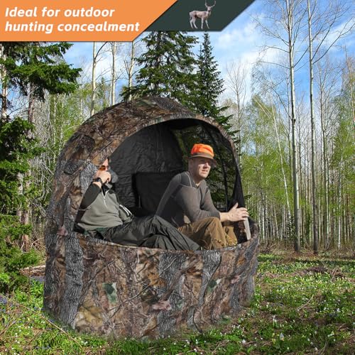 Hunting Chair Blind, 1/2 Man See Through Ground Blind, Camo Tent | Built-in Chair, Portable Blind, One-Way See Through, 1/2 Person, Camouflage, With Carrying Bag, Hunting Blind, Hunting Gear - style: 2 Person