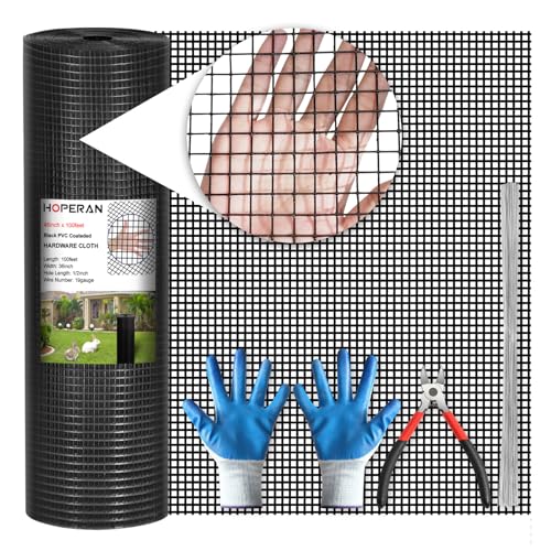 HOPERAN Black Hardware Cloth 1/2 Inch 48 x 100 Ft 19 Gauge Chicken Wire | Vinyl Coated, PVC Coated Welded Mesh Roll, for Garden Fencing Gopher Wire Rabbit Cage Poultry Netting - size: 1/2inch 48in×100ft