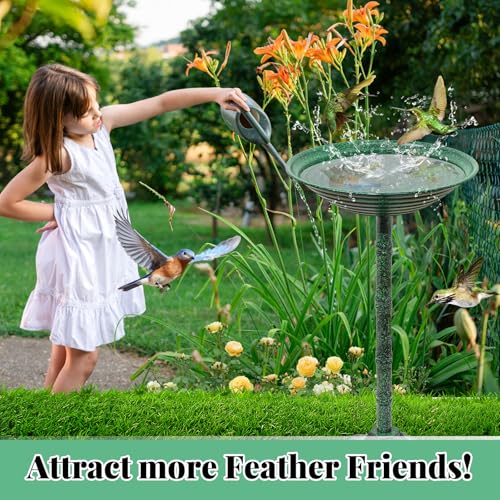 Bird Bath for Outside with Pedestal, Vintage Freestanding Garden Metal Birdbaths & Birdfeeder, Birdbaths Bowl Bird Baths for Outdoors Yard Garden Lawn Decor, Upgrade Dual-use Base (Dark Green) - color: Dark Green