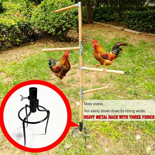 Chicken Perch Toys for Coop & Backyard Chickens, Large Chicken Perch Roosting Bars with 3-Prong Metal Ground Plug & Adjustable and Replaceable Wood Bar (Wooden, 54" H) - size: 1pc 54"H