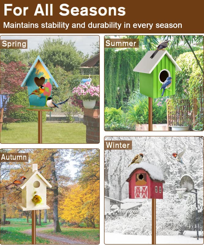90Inch Heavy Duty Bird House Pole Mount Kit with Frosted, Bird Feeder Pole Kit with 5 Prongs Base and 2 Plates, for Outdoor, Yard, Garden, Brown(Birdhouse Not Include) - color: brown