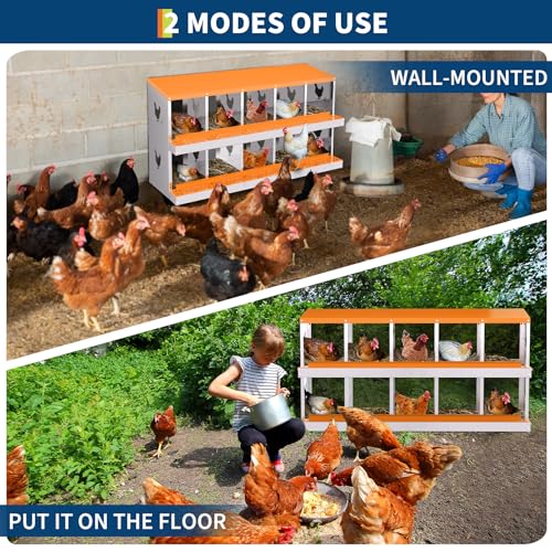 10 Compartment Galvanized Metal Chicken Nesting Box with Support Legs, Easy Install & Clean Roll Out Egg Laying Boxes for Backyard Chicken Coop, Anti-Rust Egg Protection Nest,Orange - color: Orange, size: 10 holes