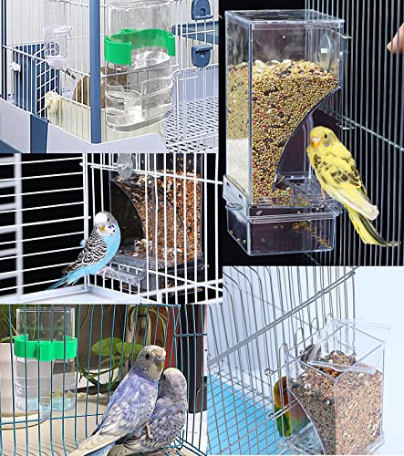Kenond No Mess Bird Feeder Water Dispenser Set, Automatic Bird Feeder | Parrot Cage Accessories, Acrylic Parakeet Seed Food Drinker for Cockatiel, Squirrel, Finch, Lovebirds, Budgies, Canary
