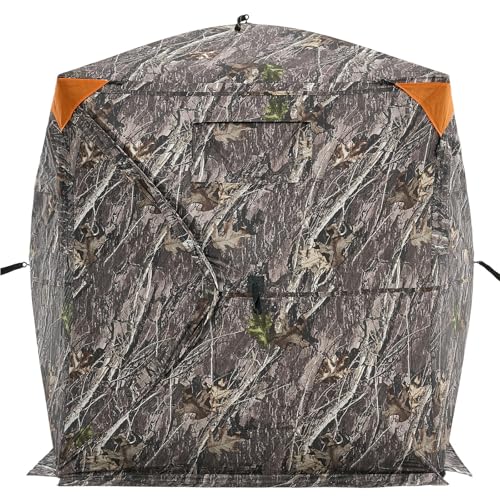 VEVOR Hunting Blind，See Through Ground Blinds with Carrying Bag, 360 Degree Portable Camouflage Tent，Durable Concealed Shelter with Silent Side Door and Window, for Turkey and Deer - size: 1-2 Person（270°See Through ）