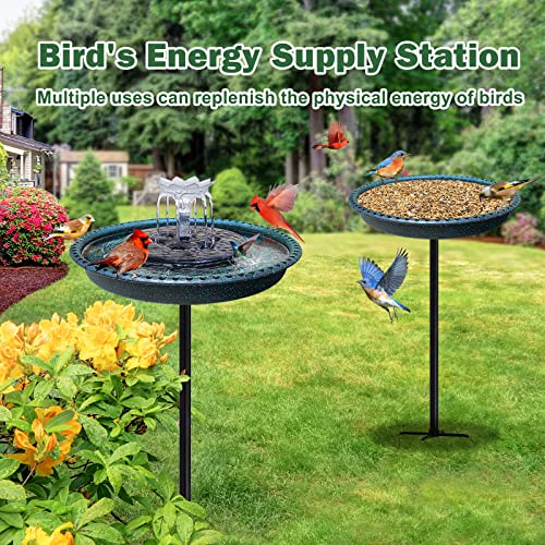 Bird Bath with Solar Fountain, Durable 5-Prong Base Solar Bird Bath with Stable Metal Stake, Detachable Solar Powered Bird Baths for Garden Outdoor Yard Lawn, Spotted Green