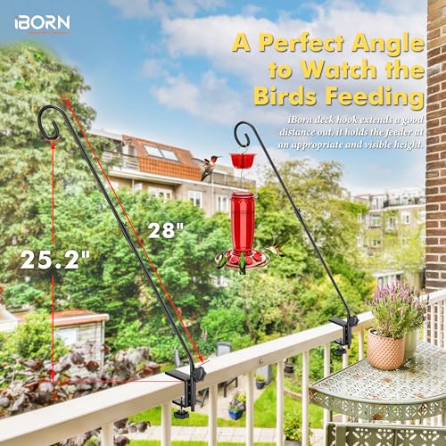 iBorn Deck Hook for Bird Feeder, Hummingbird Feeder Hanger for Deck Railing, Heavy Duty Deck Hanger for Outdoors Hanging, 360° Rotatable Arm, Solid Wire, 28 Inch, Pack of 1 - style: 28" C Clamp for Deck,1 Pack
