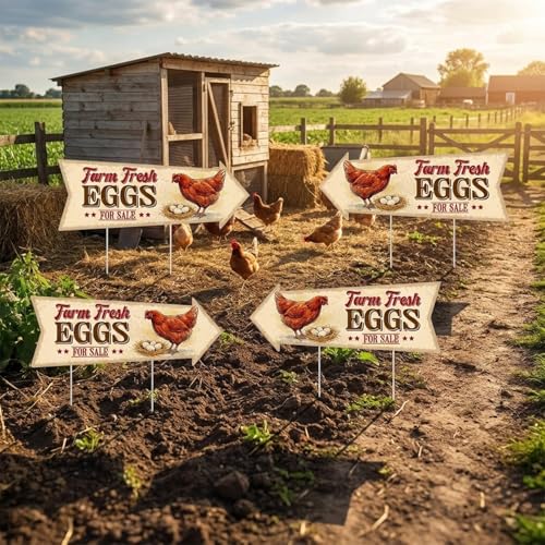 Rngmsi 4PCS Farm Fresh Eggs for Sale Sign, Fresh Eggs Double Sided Sign with 8 Stakes, Waterproof Corrugated Plastic Mark for Yard Business Indoor Outdoor Supplies Home Decor 16 X 6 Inch - color: Eggs Fresh