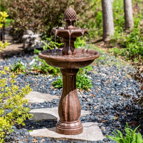 Sunnydaze 46" 2-Tier Solar Water Fountain, Pineapple Top, Rust Finish | Outdoor Solar Garden Fountain for Patio, Yard, Balcony, Easy Assembly, Calming Sound, Durable Polyresin, with Battery Backup - color: Rust