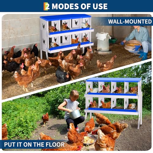 8 Compartment Galvanized Metal Chicken Nesting Box with Support Legs, Easy Install & Clean Roll Out Egg Laying Boxes for Backyard Chicken Coop, Anti-Rust Egg Protection Nest,Blue - color: Blue, size: 8 holes with legs