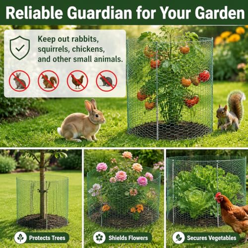 Plant Protectors from Animals, 0.85mm Free-Cut Green Chicken Wire Mesh, PVC Coated Tree Trunk Guard & Garden Fence for Outdoor Plants with Zip Ties, Stakes, Pliers, Gloves (49.2Ft*16In(16x 590 Inch)) - size: 49.2Ft*16In(16x 590 Inch)