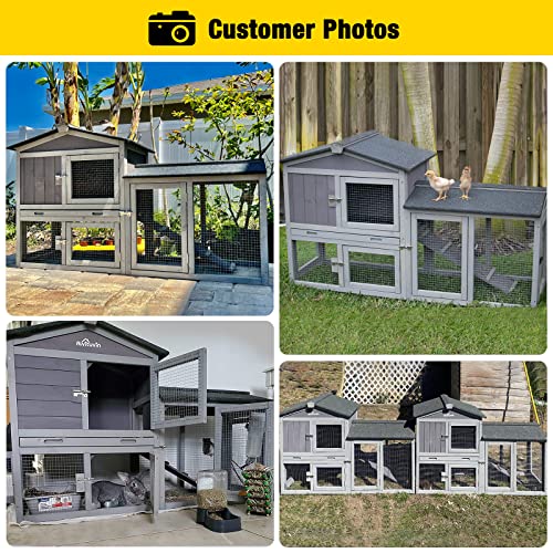 Aivituvin Rabbit Hutch Chicken Coop Bunny Rabbit Cage Duck House with Run Waterproof Roof for Outdoor, Plastic Tray, Expandable Design 114" LX21 WX33 H - size: 114" L x 21" W x 33" H