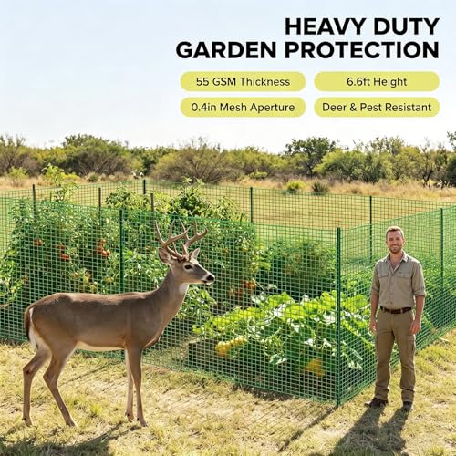 6.6x100ft Plastic Mesh Fencing,0.4in Mesh Deer Fence | Green Garden Fence with Reinforced Double Black Edges,Heavy Duty Animal Barrier for Yard and Plant Protection - size: 6.6ft x 100ft