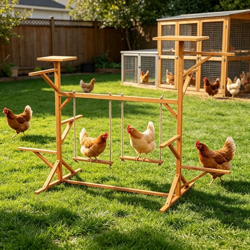 Large Chicken Roosting Bars with 2 Swings, Wooden Chicken Perch for Coop | Let Chickens Run, Play & Stay Healthy, Ideal for Backyard Coops & Farms, Fits 8-12 Chickens - color: C01 Brown