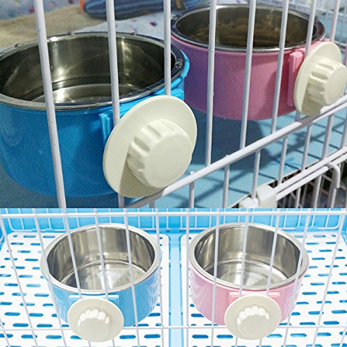 Crate Dog Bowl Removable Stainless Steel Water Food Feeder Bowls Cage Coop Cup for Cat Puppy Bird Pets (Large, Blue) - color: Blue, size: Large