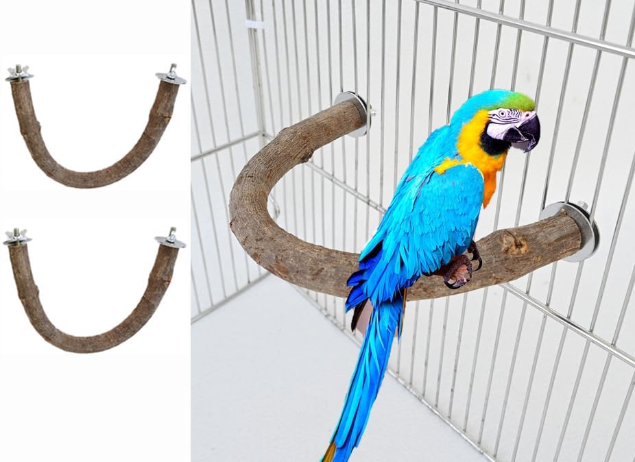 2Pcs 6.2inch Parrot Bird Natural Wood Stand Perch Swing U Shape Stick Bird Perches Bird Cage Toy for for Small to Regular Size Birds - size: 2X6.2inch
