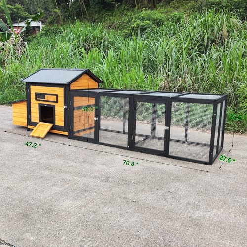 Outdoor Wooden Chicken Coop with Run, Expandable Chicken House for 2-4 Chickens, Backyard Poultry Cage with 7 Doors, Nesting Box, Pull-Out Tray & Ramp, Hen House Animal Coop for Chickens Ducks Rabbits - color: color 5, size: 114 x 26 x 36 Inches