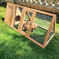Rabbit Hutch Outdoor Chicken Coop Run A-Frame Bunny Cage Wooden Quail Cage w/ 2 Door & Ventilated Wire Fence Small Animal Cage for Garden Backyard Farms 47 x 18 x 19.5 in - color: Wood